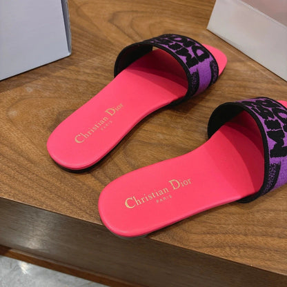 CD 26 Flat Sandals Pink Purple Canvas Cowhide 685062