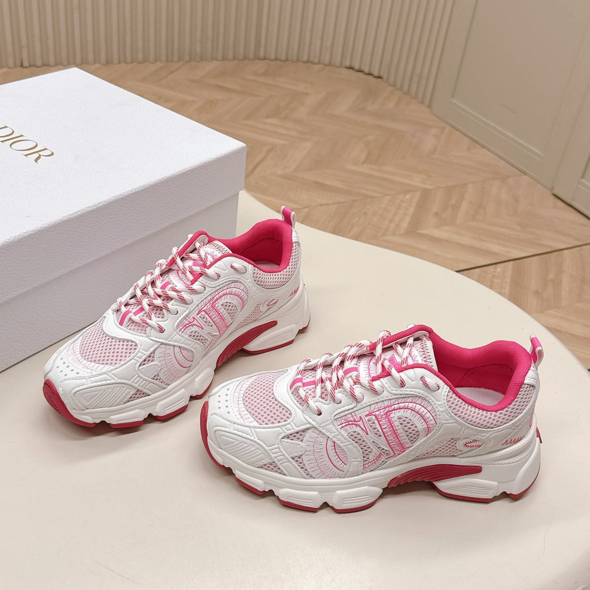 CD 26s Chrono Sneakers White Pink Cowhide Mesh 643755