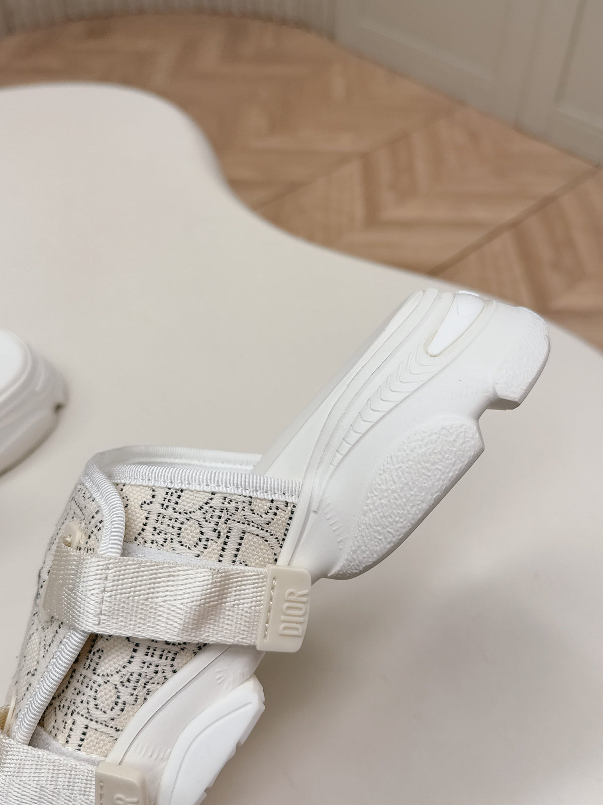 CD 26s  Platform Slippers 35 Cream White Canvas Lambskin 643810