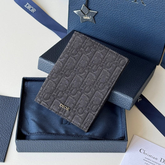 CD Oblique Passport Holder Black Jacquard Cowhide