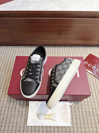 GG Tennis 1977 Low-Top Sneakers Black Grey Leather Canvas 104423