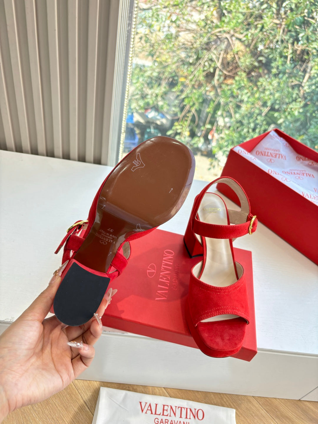 Valentino Fawcette Platform Sandal Red Suede 702296