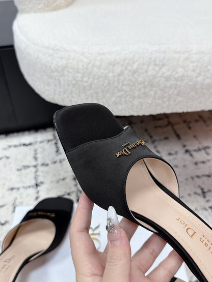 CD Square-Toed Sandal Black Satin 617518