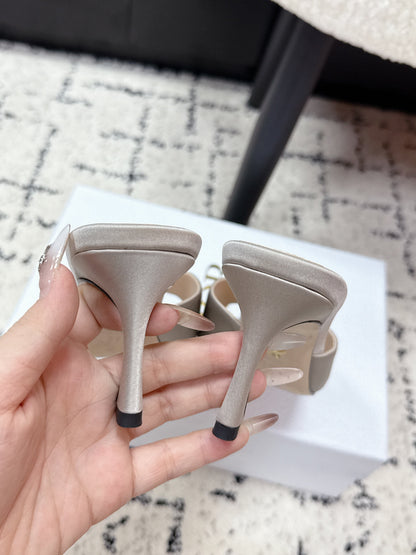 CD Square-Toed Sandal Grey Satin 617521