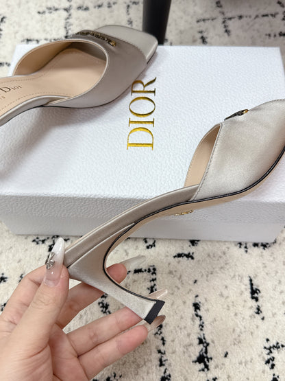 CD Square-Toed Sandal Grey Satin 617521