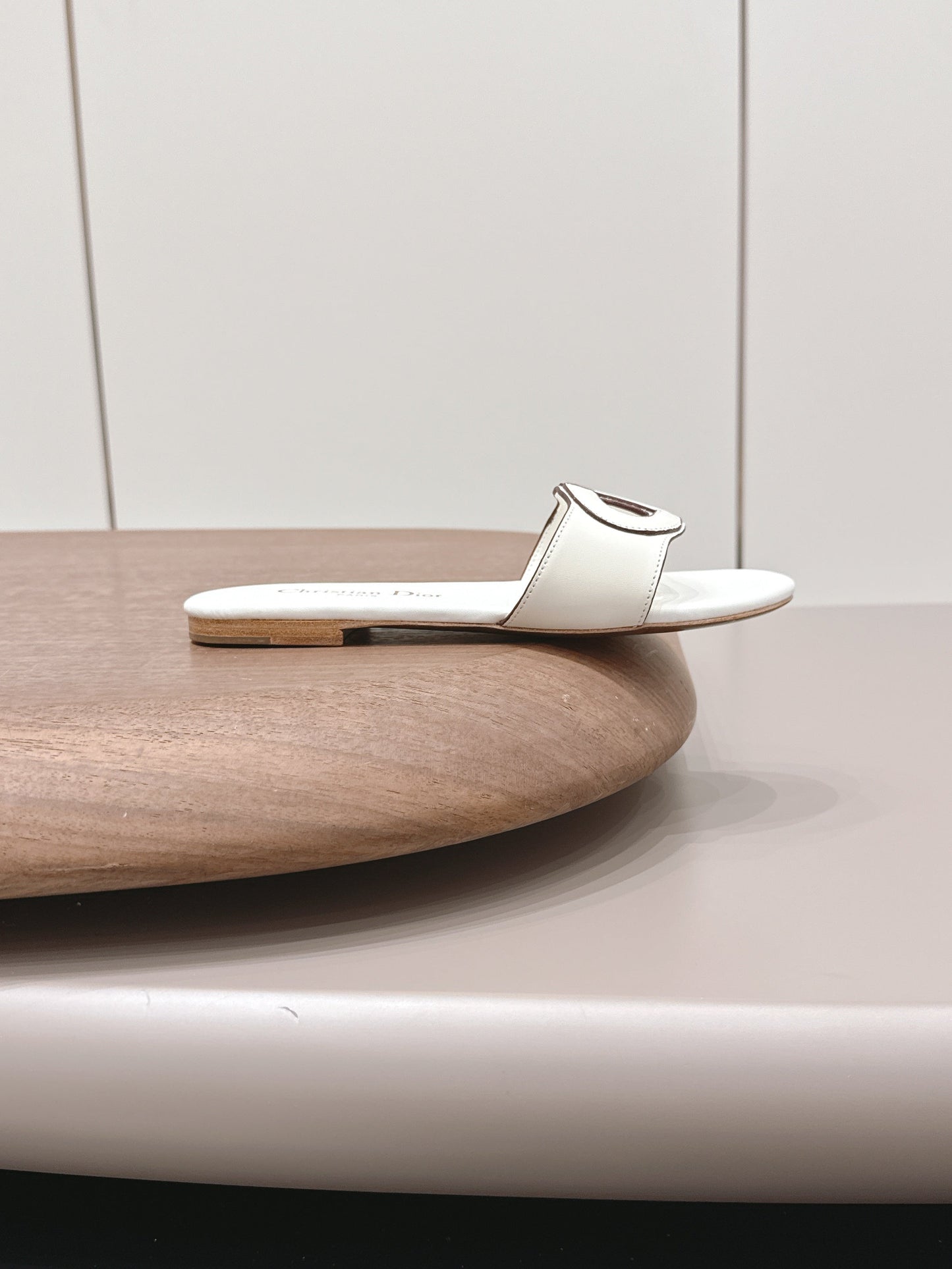 CD 26s Round-Toe Slide Sandals White Calfskin 738240