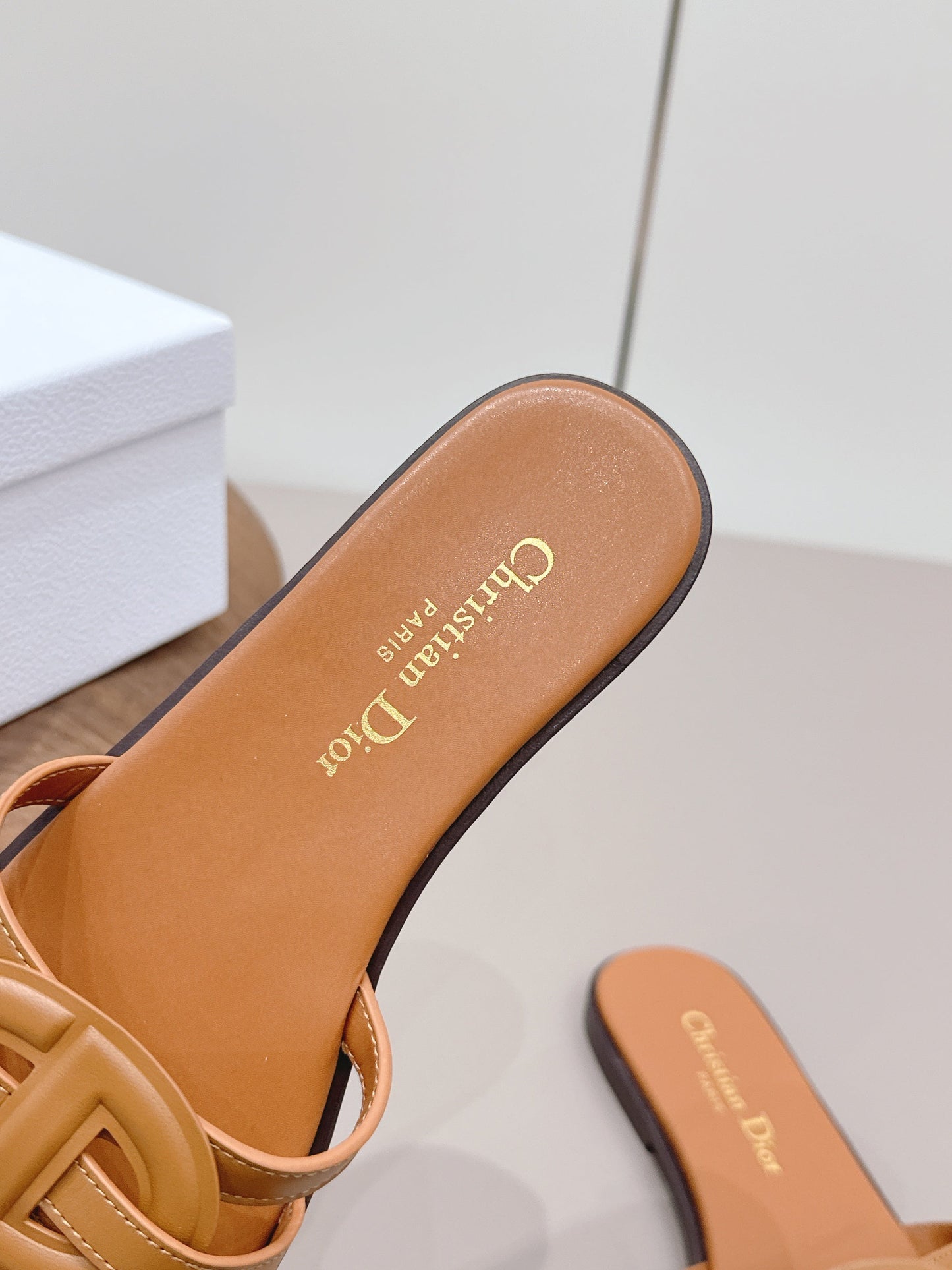 CD 26s D-Club Slide Sandal Tan Calfskin 738246