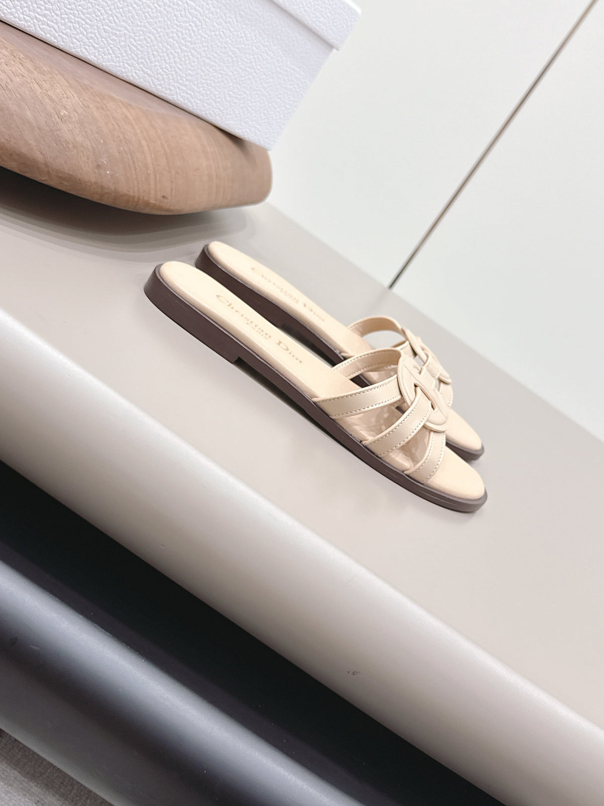 CD 26s D-Club Slide Sandal Beige Calfskin 738247