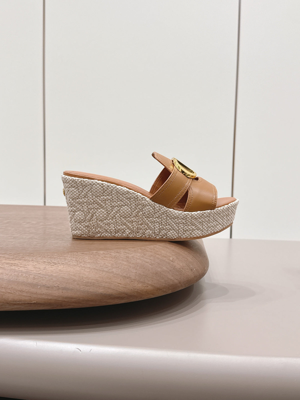 CD 30 Montaigne Wedge Slides 8cm Tan Calfskin 738318