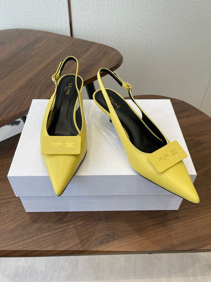 Celine 26  Pointed-Toe Slingback Yellow Sheepskin 624684