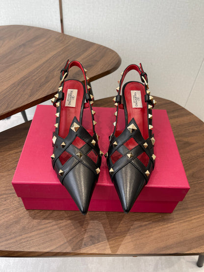 VT Studdy Pumps 65mm Black Red Leather 624354