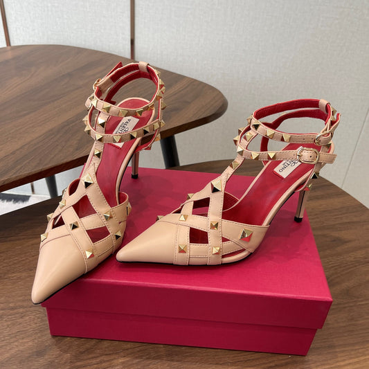 VT Studdy Pumps 95mm Beige Red Leather 624356