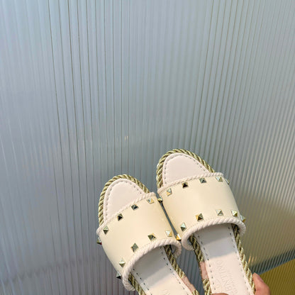 VT 26s Espadrille Slides 5cm White Leather 714909