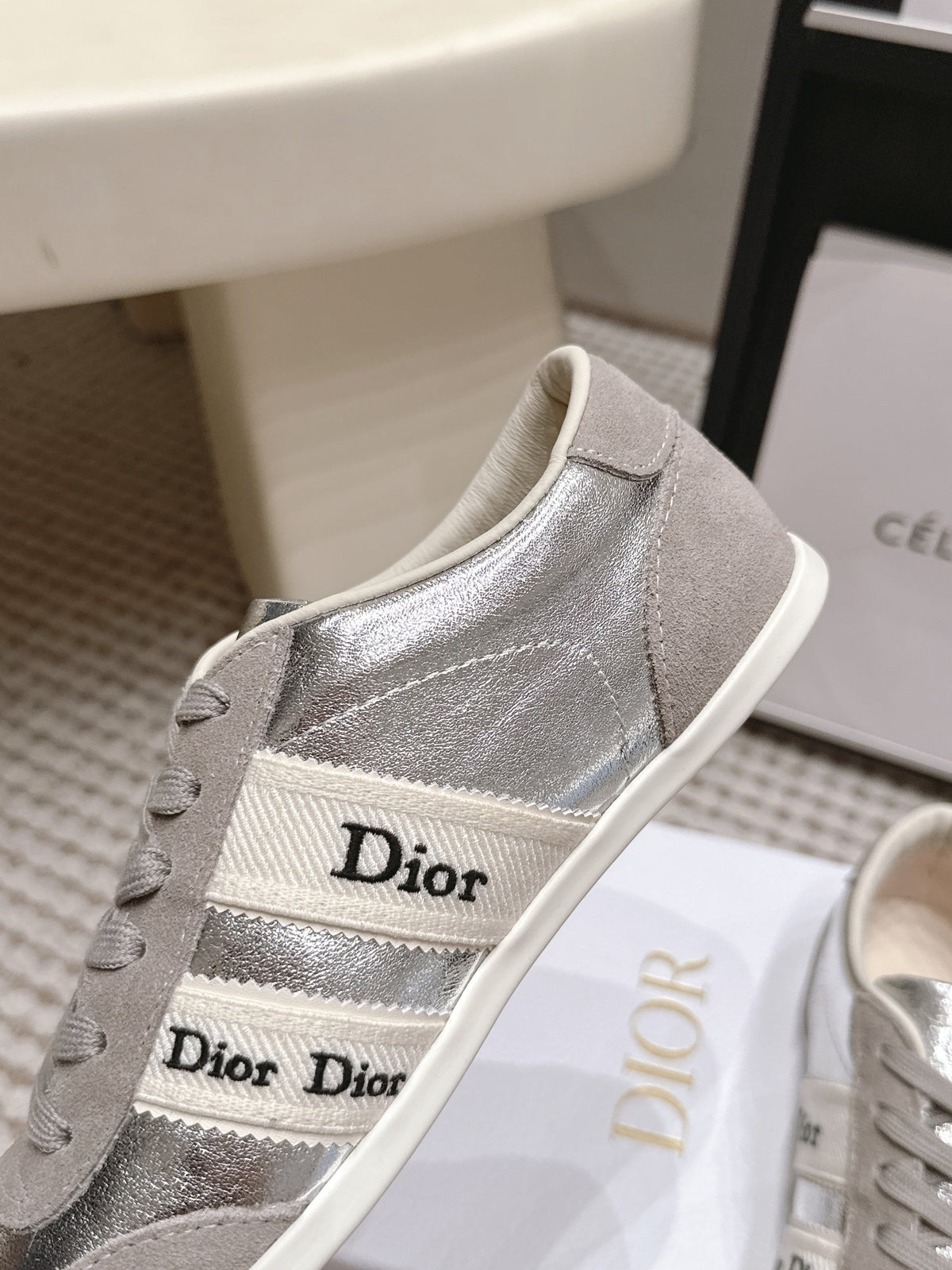 CD Ribbon Sneaker Sliver Suede Leather  930297
