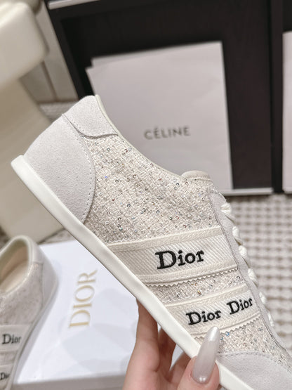 CD Ribbon Sneaker White Tweed Suede 930299