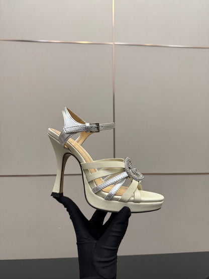 GG Pump 10.5cm With Crystal Interlocking G Ivory Sliver Leather
