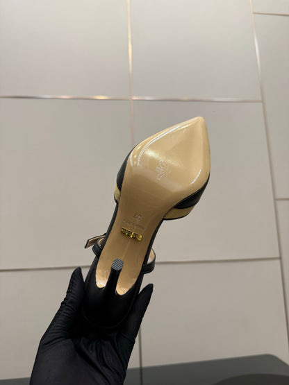 GG Pointed-Toe Mules 9.5cm Black Cowhide 725302