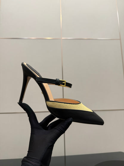 GG Pointed-Toe Mules 9.5cm Black Cowhide 725302