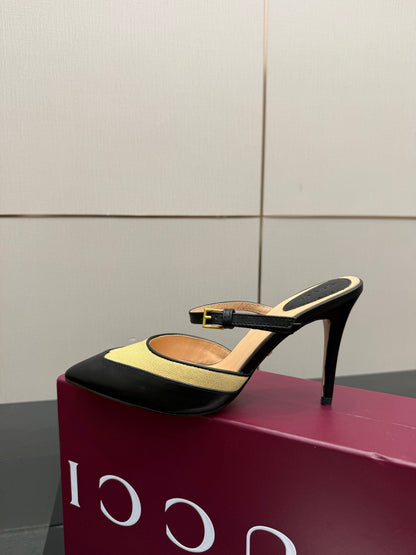 GG Pointed-Toe Mules 9.5cm Black Cowhide 725302