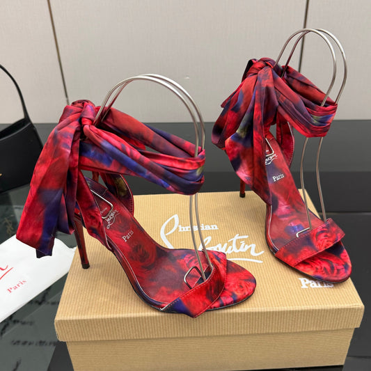 Christian Louboutin 2026 Heeled Sandals 100mm Printed Crepe Satin 791569
