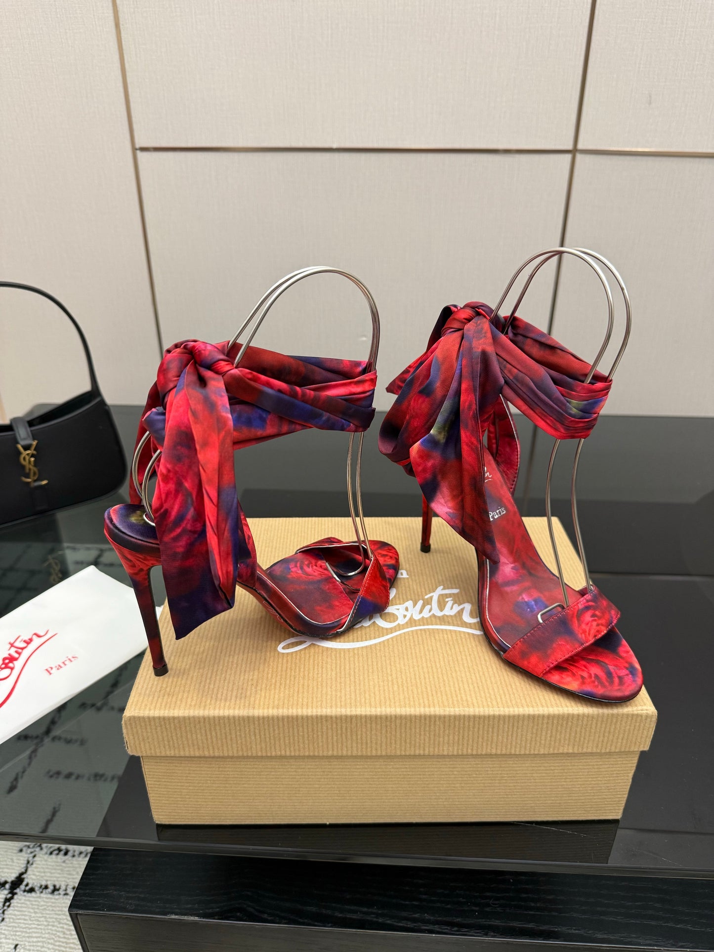 Christian Louboutin 2026 Heeled Sandals 100mm Printed Crepe Satin 791569