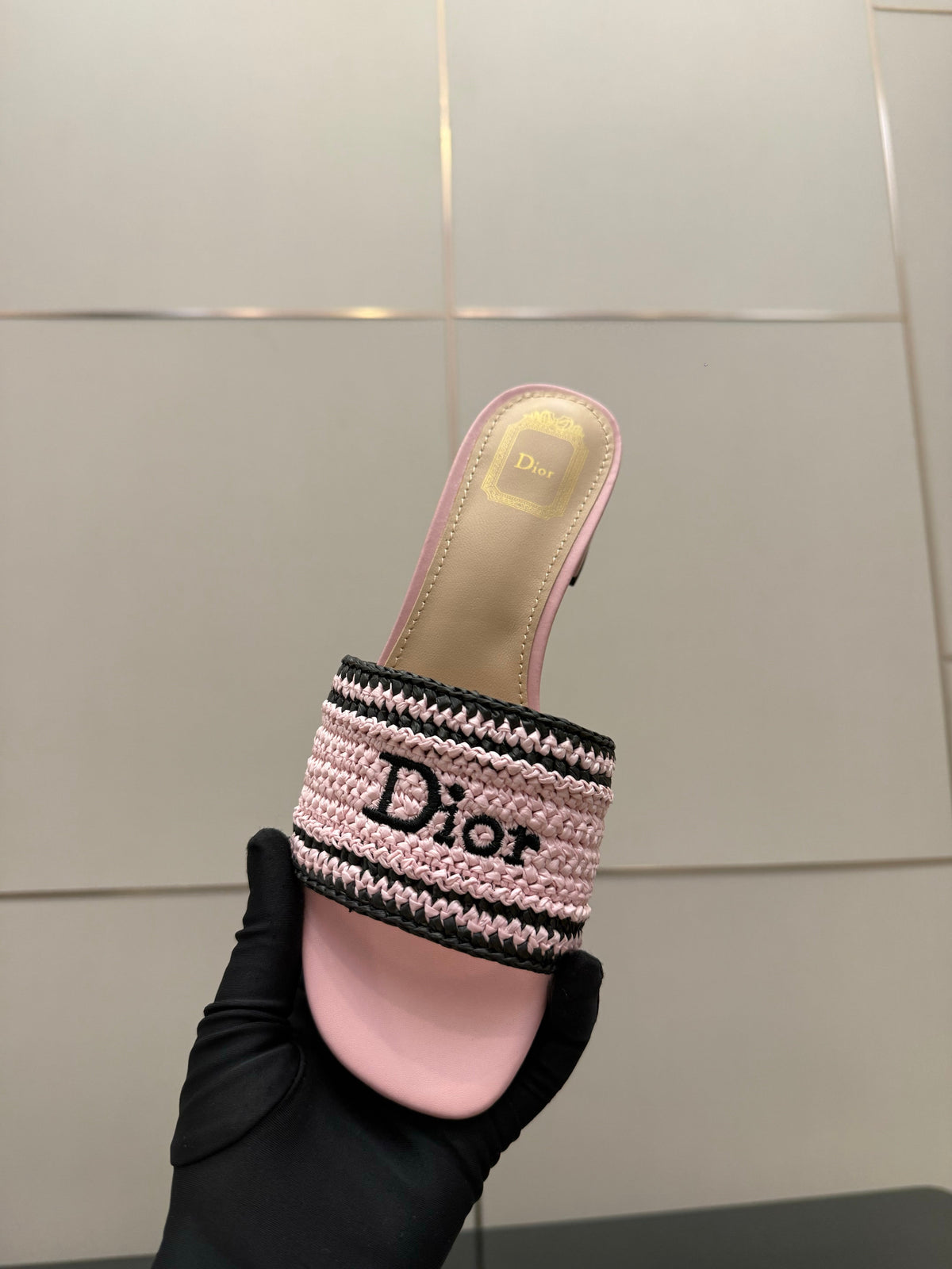 CD Dioriviera Woven Slides 4cm Pink Fabric Goatskin 828258