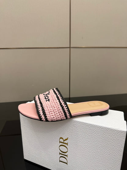 CD Dioriviera Woven Slides Pink Fabric Goatskin 828259