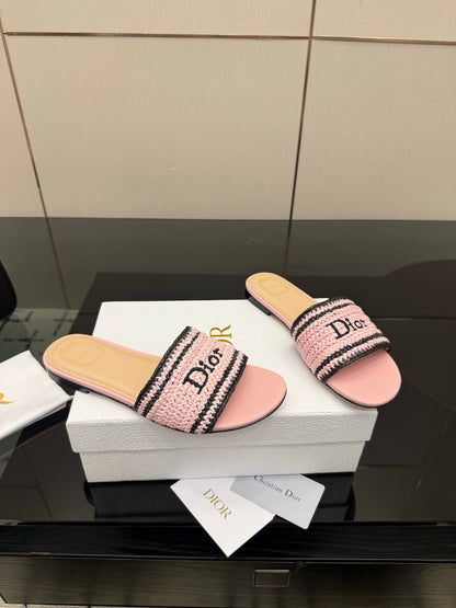 CD Dioriviera Woven Slides Pink Fabric Goatskin 828259
