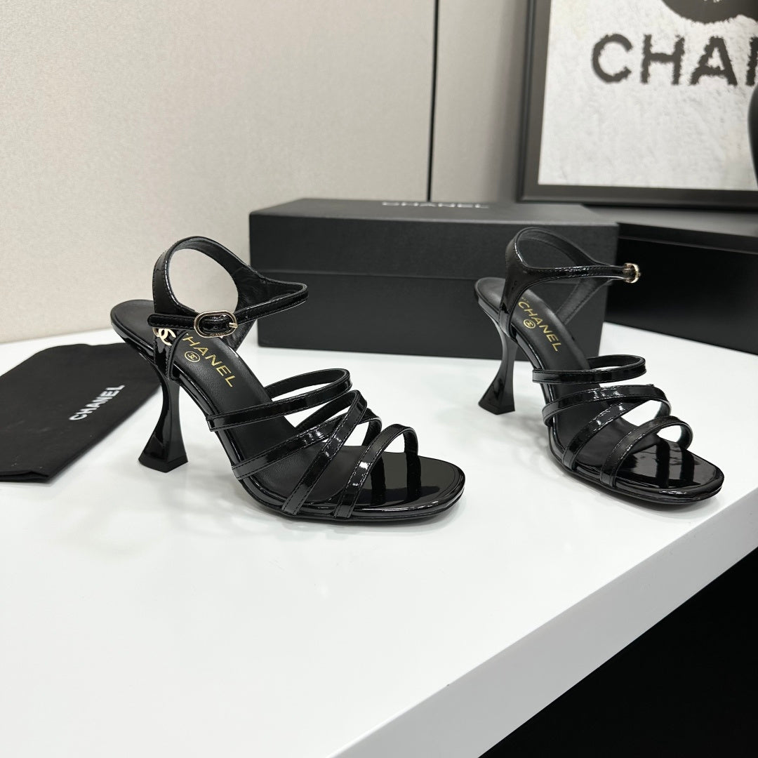 CC 26s High Heel Sandals 80 Black Patent Leather 626286