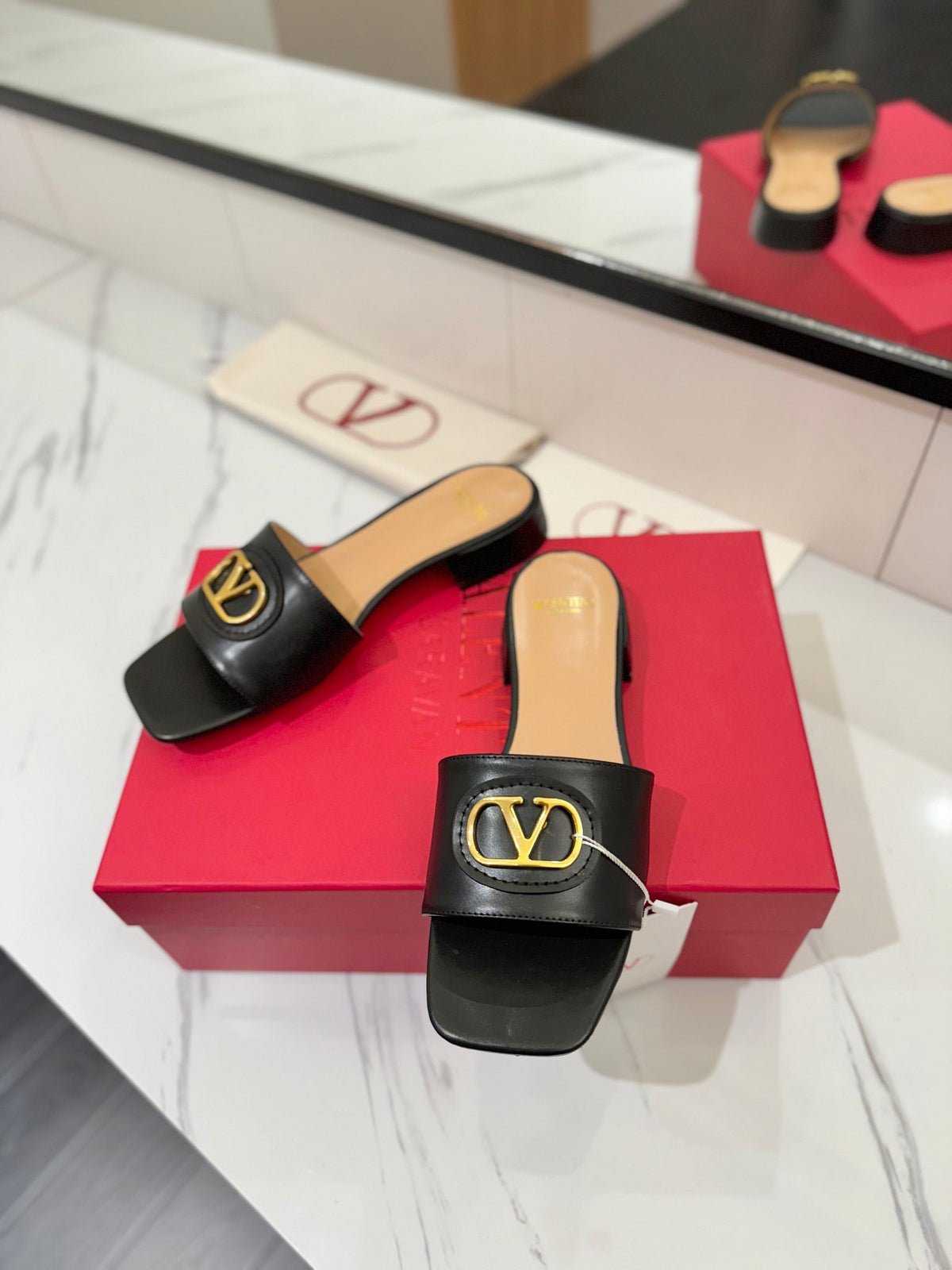 Valentino 26s Sandals Black Smooth Calfskin With Gold Hardware