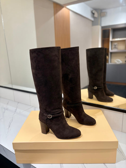 Valentino 2025 Pattie High Boot 70mm Dark Brown Suede 560739