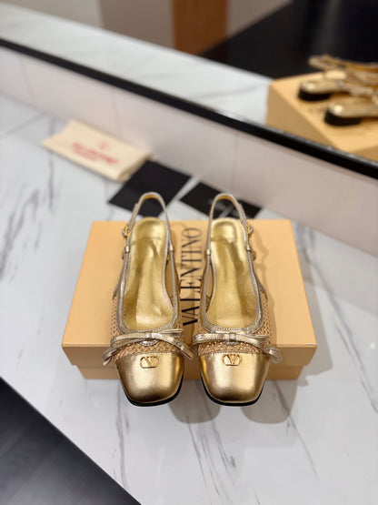 VT 26s Valet Du Roi Slingback Flats Gold Raffia Leather 985456