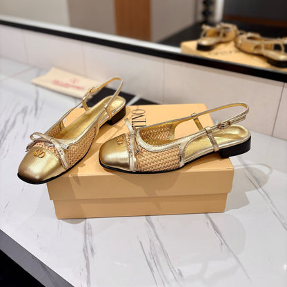 VT 26s Valet Du Roi Slingback Flats Gold Raffia Leather 985456