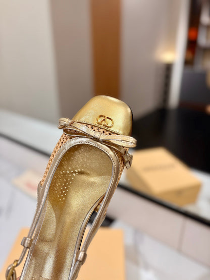 VT 26s Valet Du Roi Slingback Flats Gold Raffia Leather 985456
