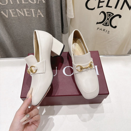 GG 26s Horsebit Mid-Heel Loafers 5.5cm White Leather 106652