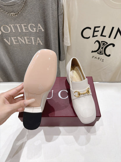 GG 26s Horsebit Mid-Heel Loafers 5.5cm White Leather 106652