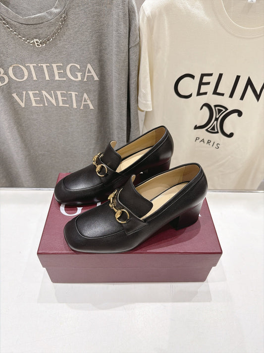 GG 26s Horsebit Mid-Heel Loafers 5.5cm Black Leather 106650