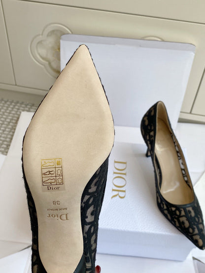 CD 26s Adioable Pump 8cm Monogram Black Beige Mesh Lambskin 909642