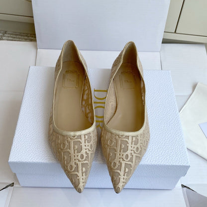 CD 26s Adioable Ballet Flat Monogram Beige Mesh Lambskin 909643