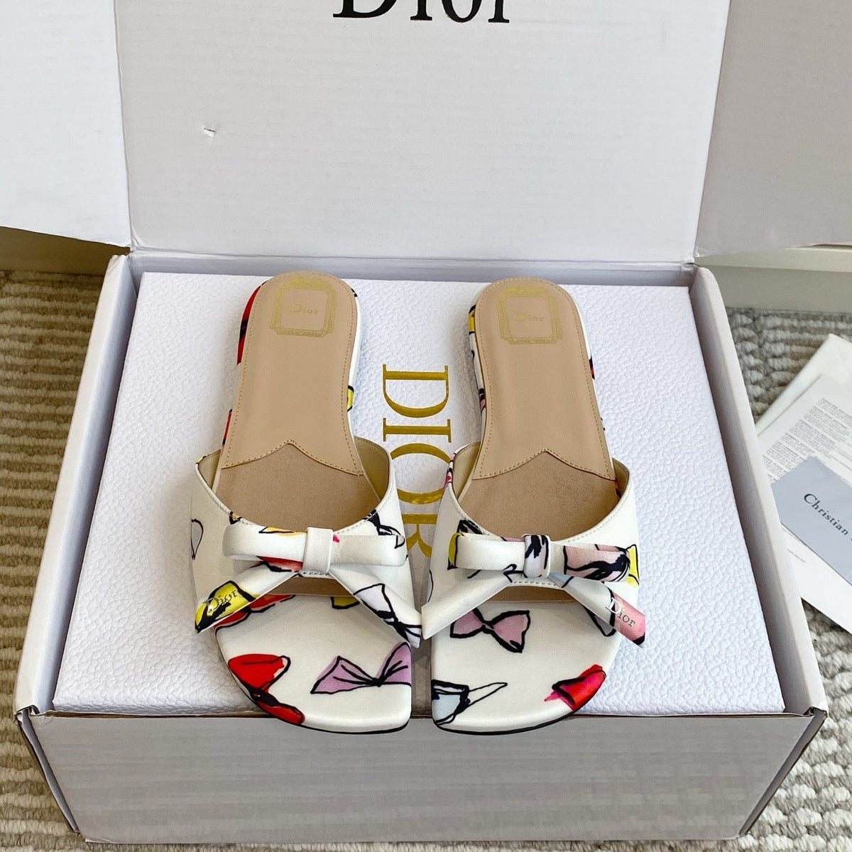 CD 26s Bow Kitten Flat Open Back Sandals White Lambskin 909656