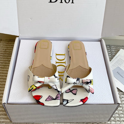 CD 26s Bow Kitten Flat Open Back Sandals White Lambskin 909656