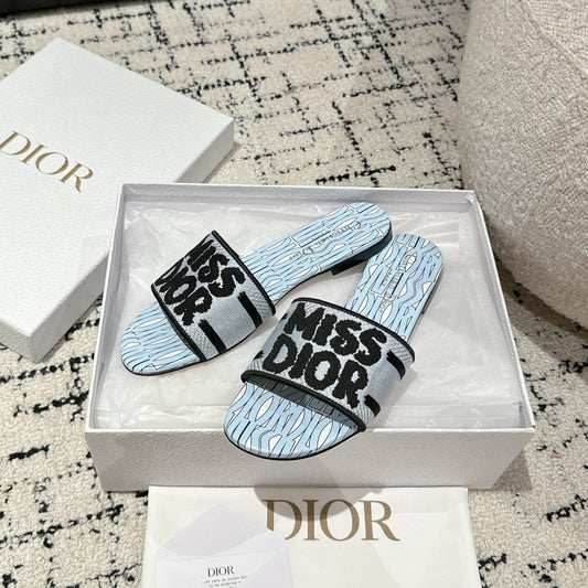 CD Dway Slide Blue Black Embroidered Cotton