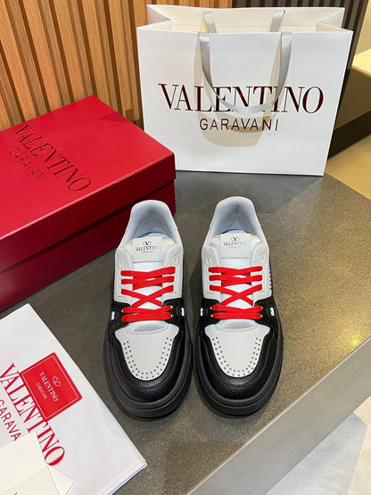 VT 26s Upvillage Trainers Black White Red Leather Studded 105515