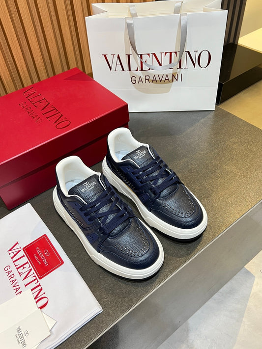 VT 26s Upvillage Trainers Navy Blue White Leather Studded 105517