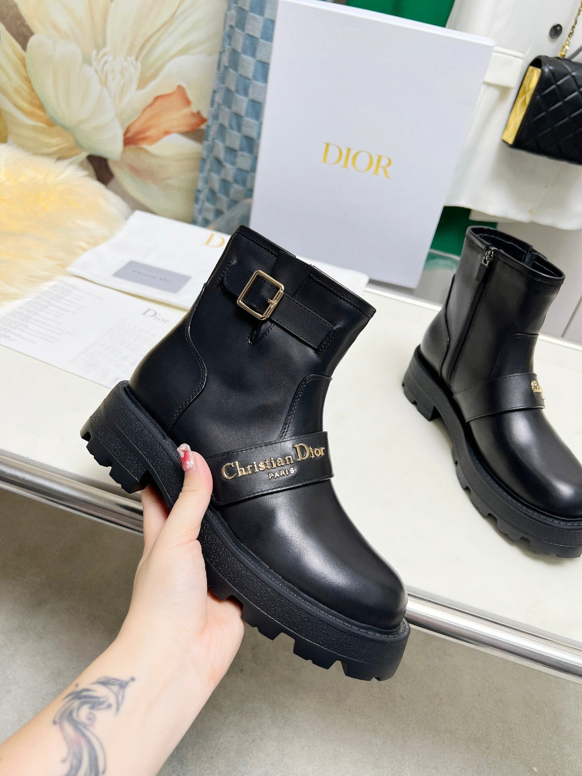 CD D-Quest Ankle Boot Plain Black Calfskin