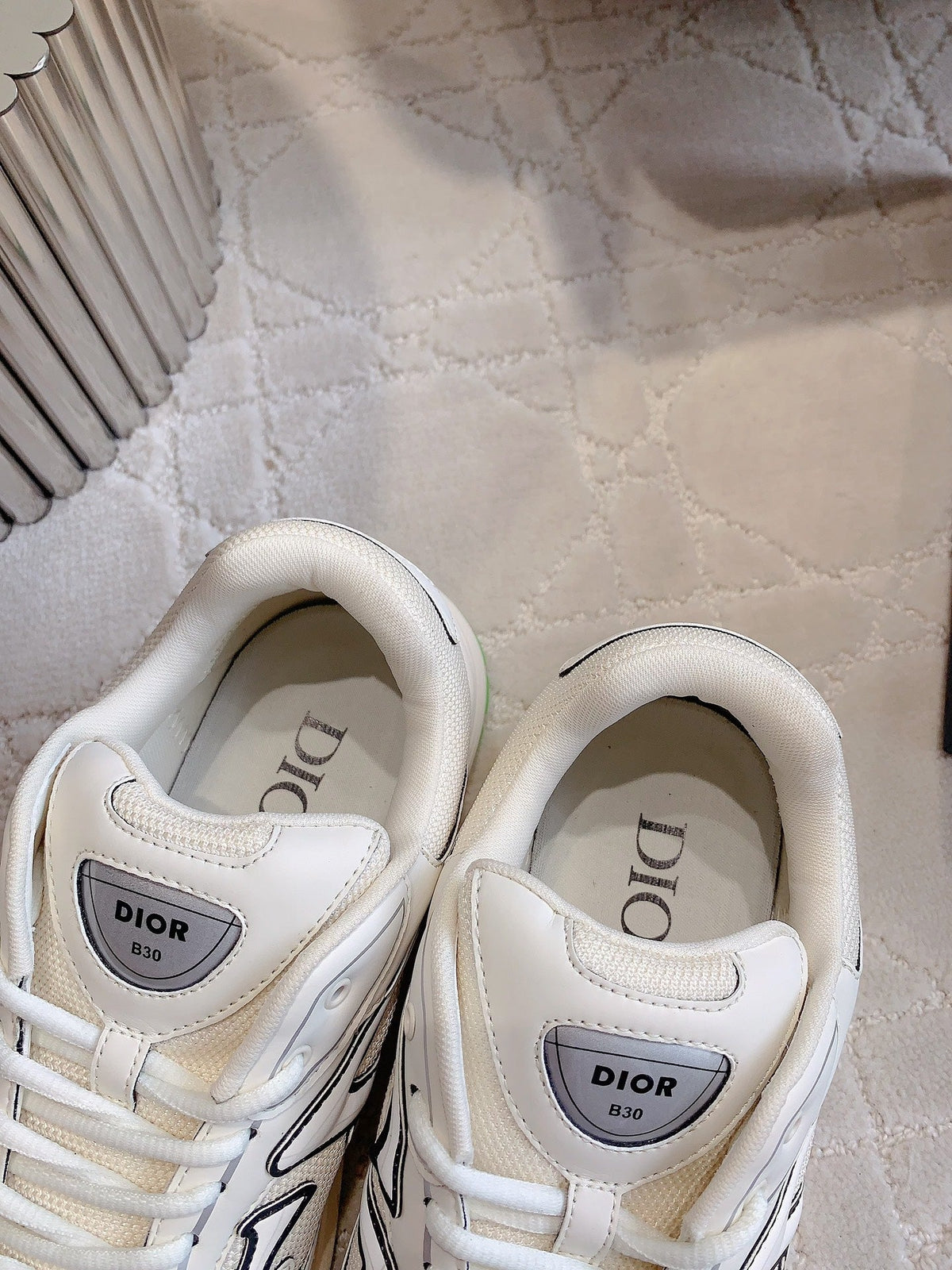 CD B30 Sneaker Milky Beige Mix Green Polyester Mesh Fabric And Calfskin