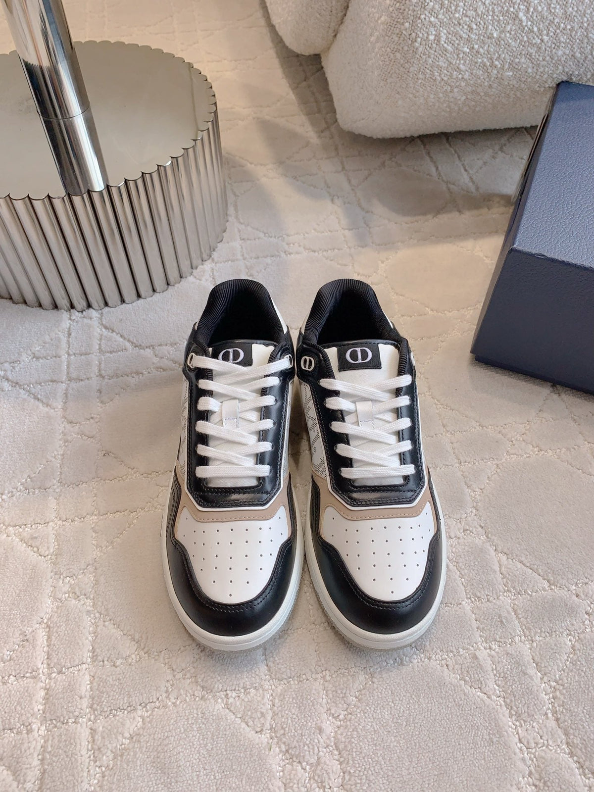 CD B27 Low-Top Sneaker Black White Mix Beige Print Calfskin