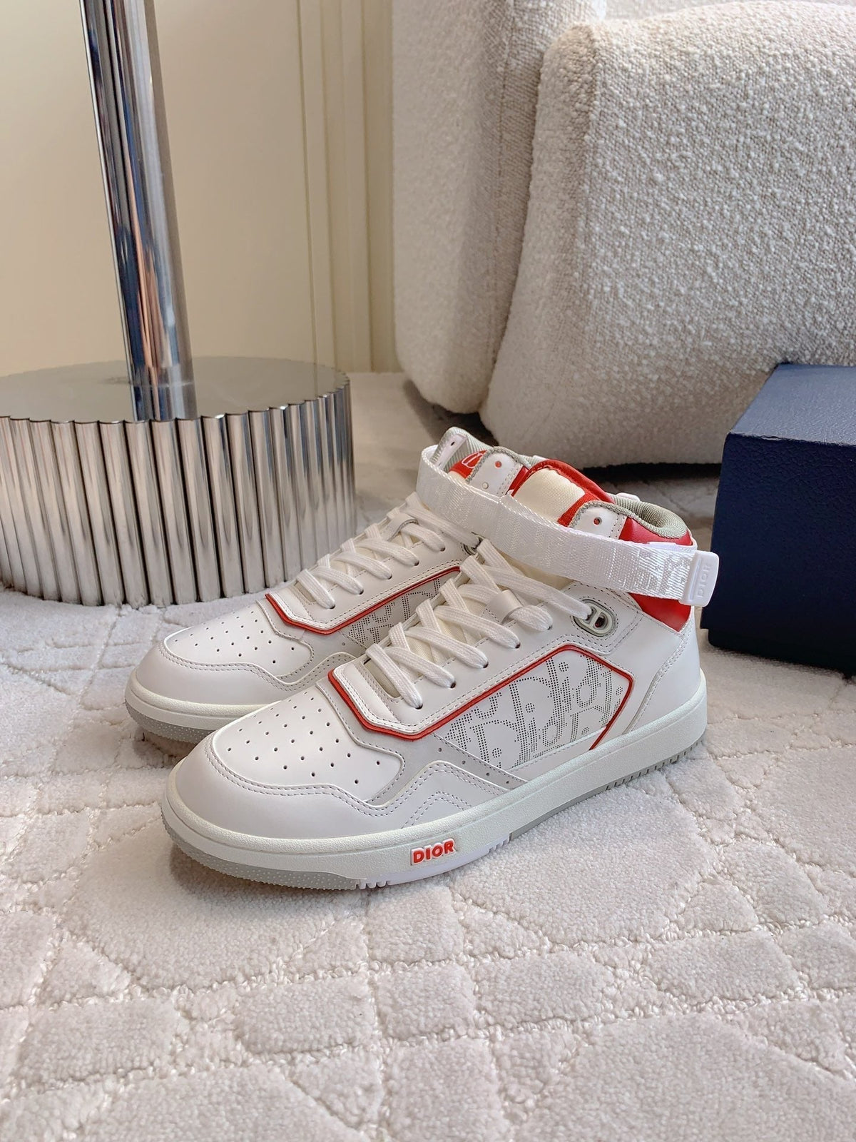 CD B27 High-Top Sneaker White Red Print Calfskin