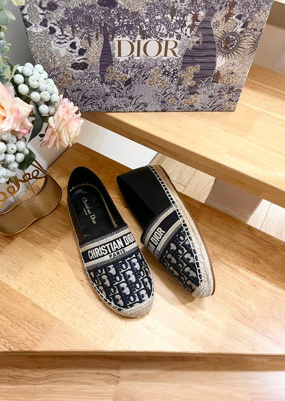CD Granville Espadrille Charcoal Blue Black Oblique Jacquard Fabric And Calfskin