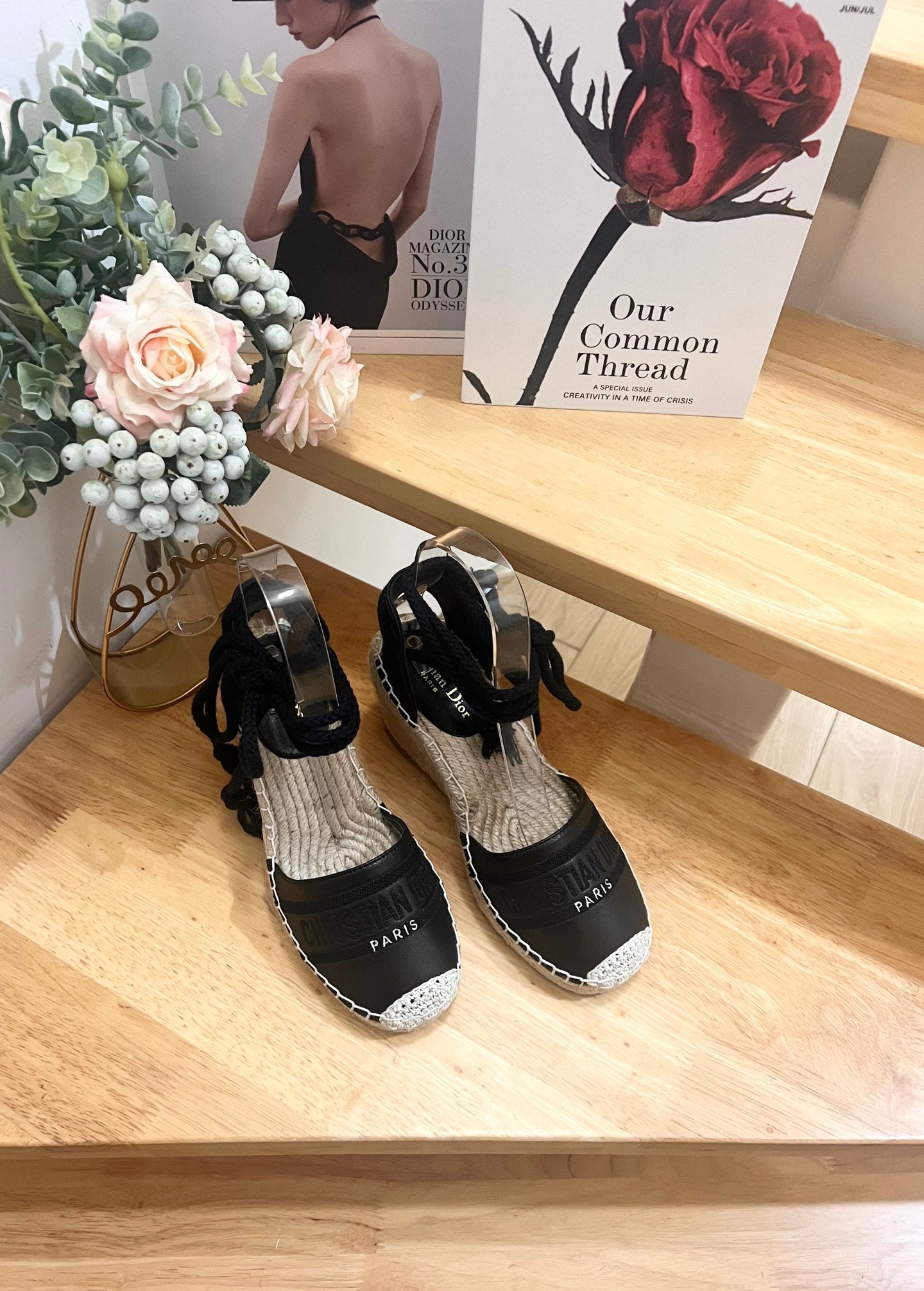 CD FW26 Wedge Sandals Black Sheepskin 692257